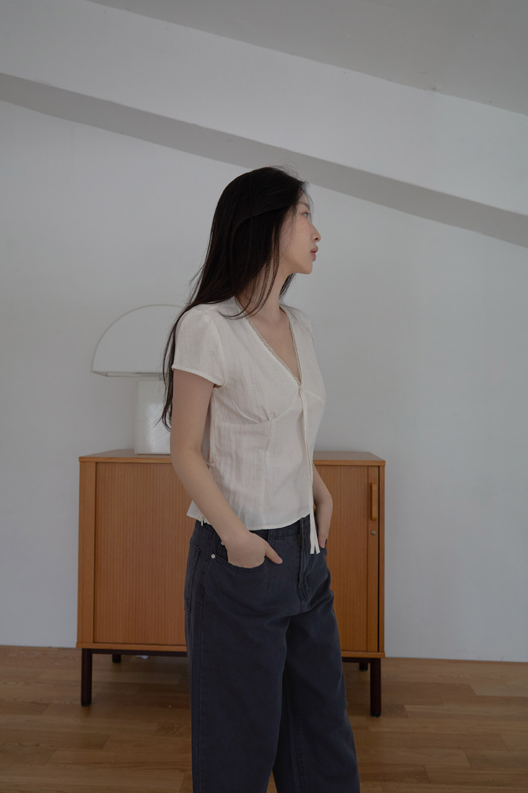 レースシースルーリボン(固定)クロップドレースアップレースブラウスSS | 詳細画像10