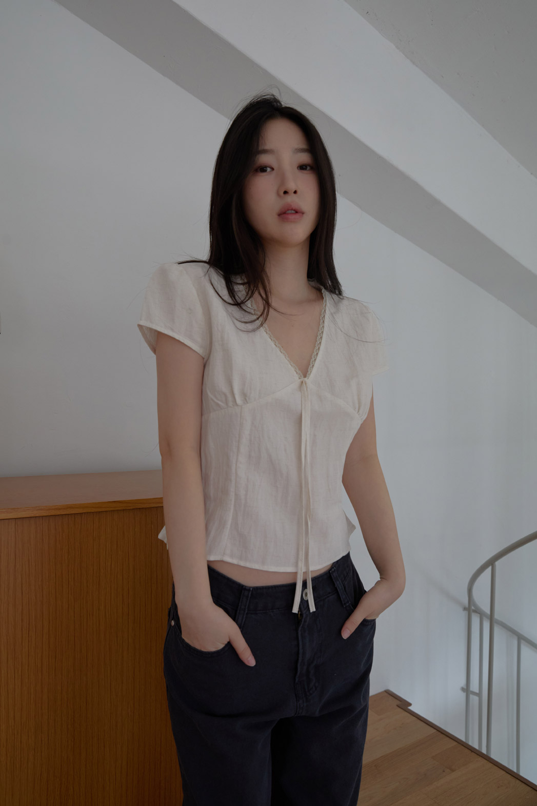 レースシースルーリボン(固定)クロップドレースアップレースブラウスSS | 詳細画像14