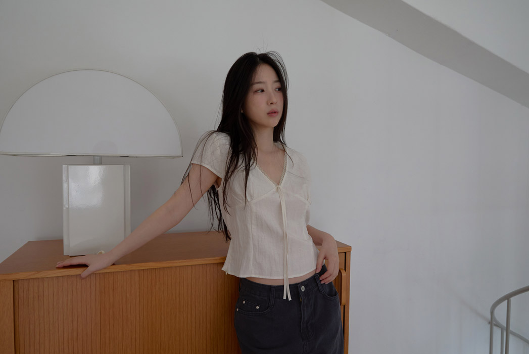 レースシースルーリボン(固定)クロップドレースアップレースブラウスSS | 詳細画像17