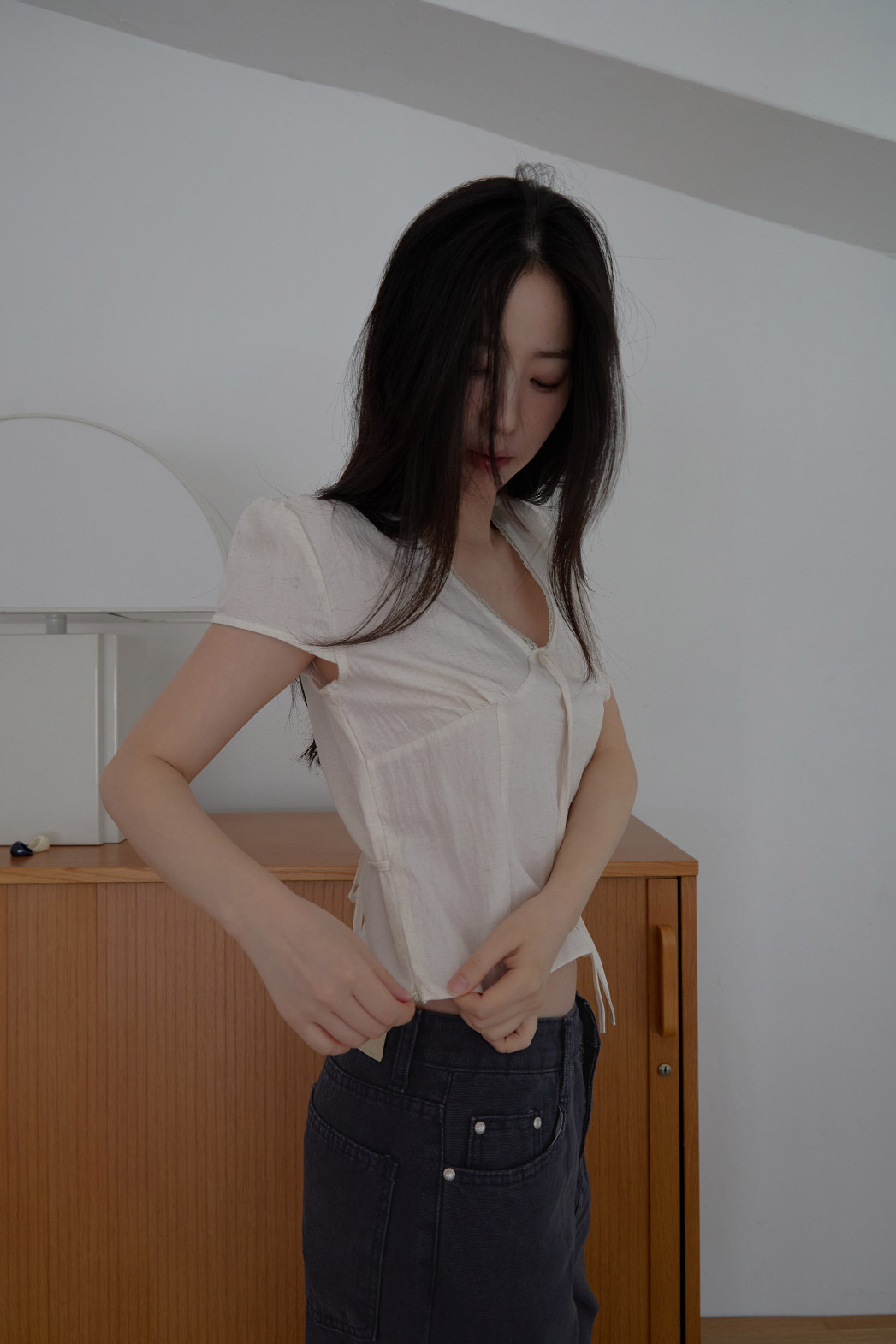 レースシースルーリボン(固定)クロップドレースアップレースブラウスSS | 詳細画像19