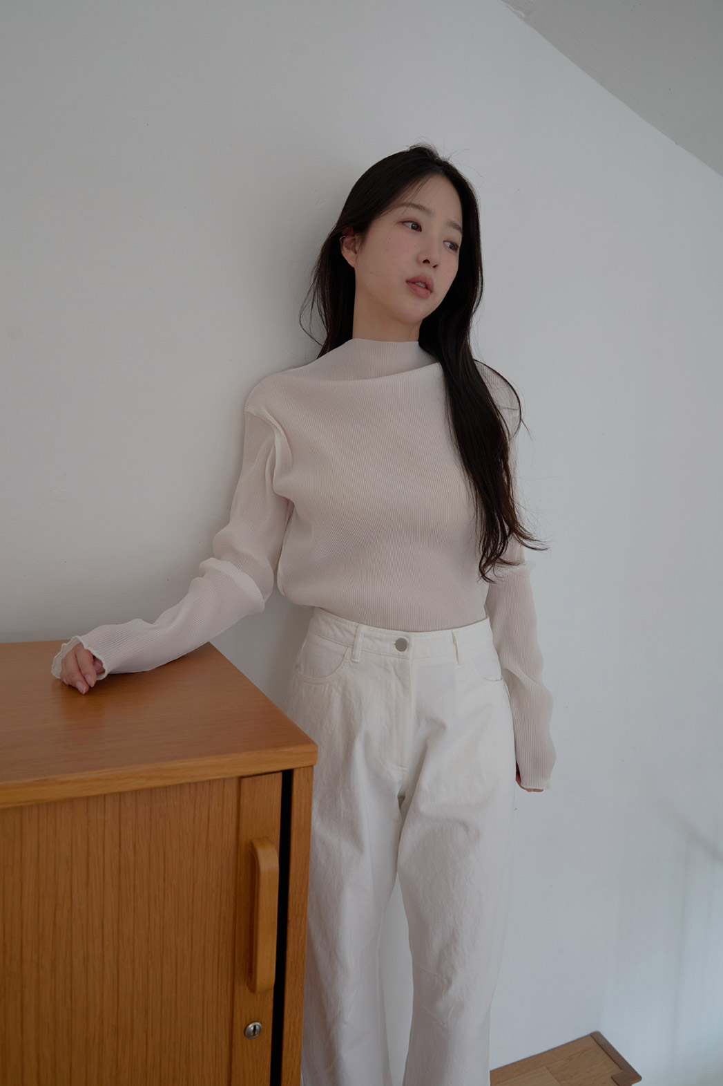 シースルーハイネックプリーツ無地ブラウスSS | 詳細画像2