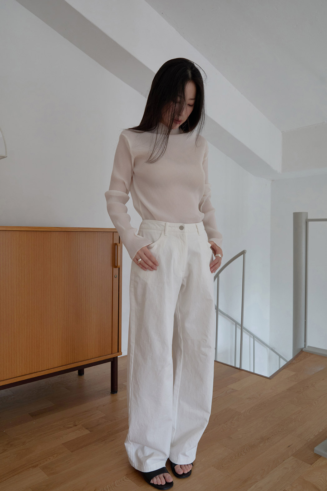 シースルーハイネックプリーツ無地ブラウスSS | 詳細画像5