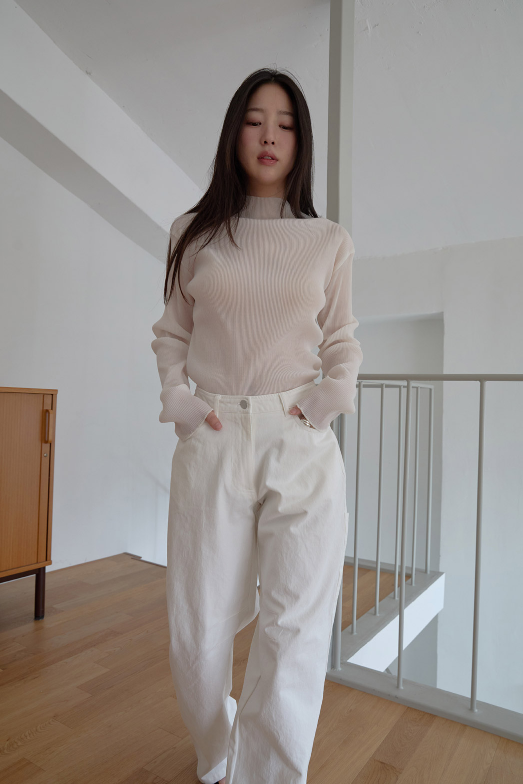 シースルーハイネックプリーツ無地ブラウスSS | 詳細画像7