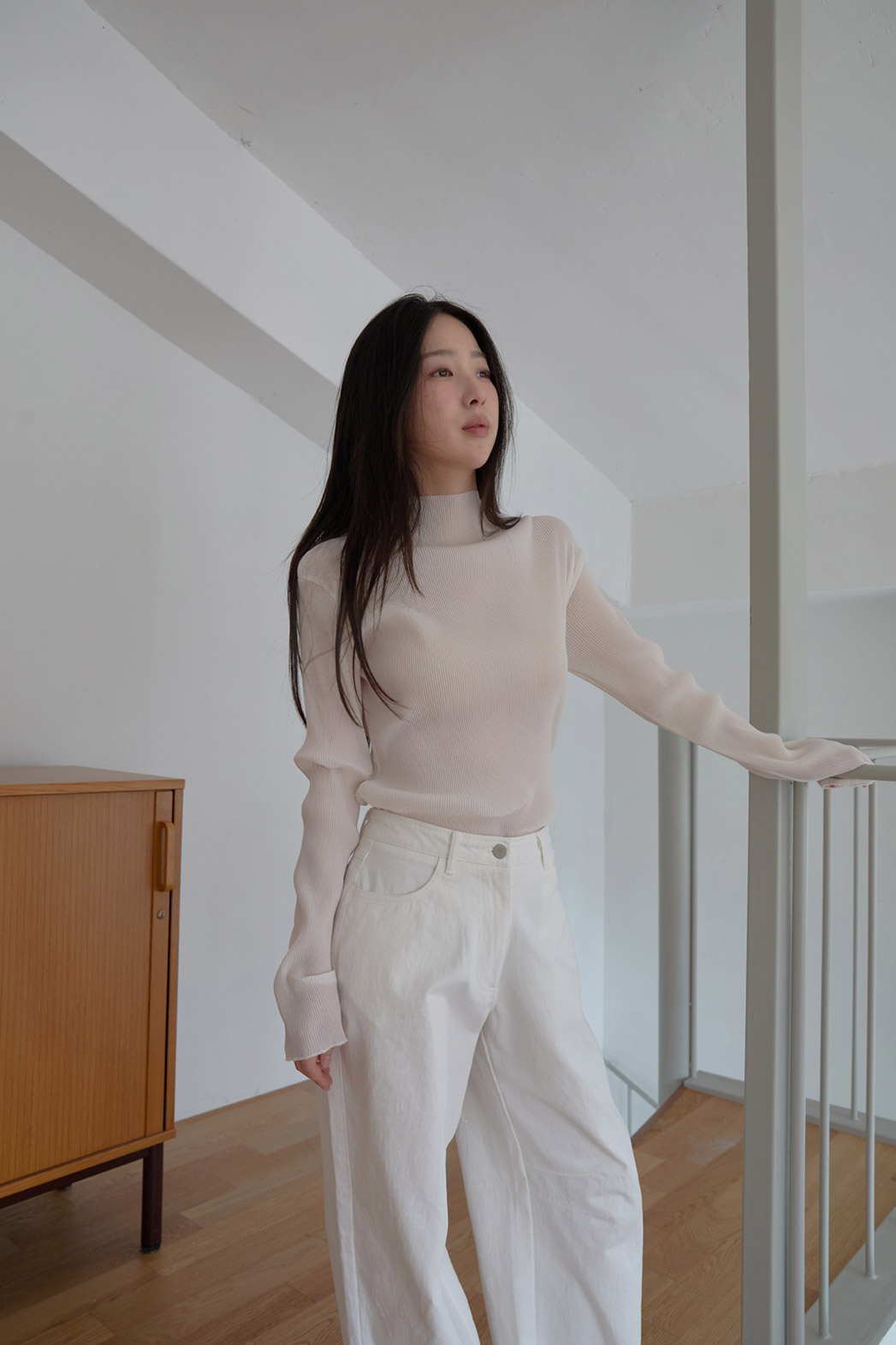 シースルーハイネックプリーツ無地ブラウスSS | 詳細画像8