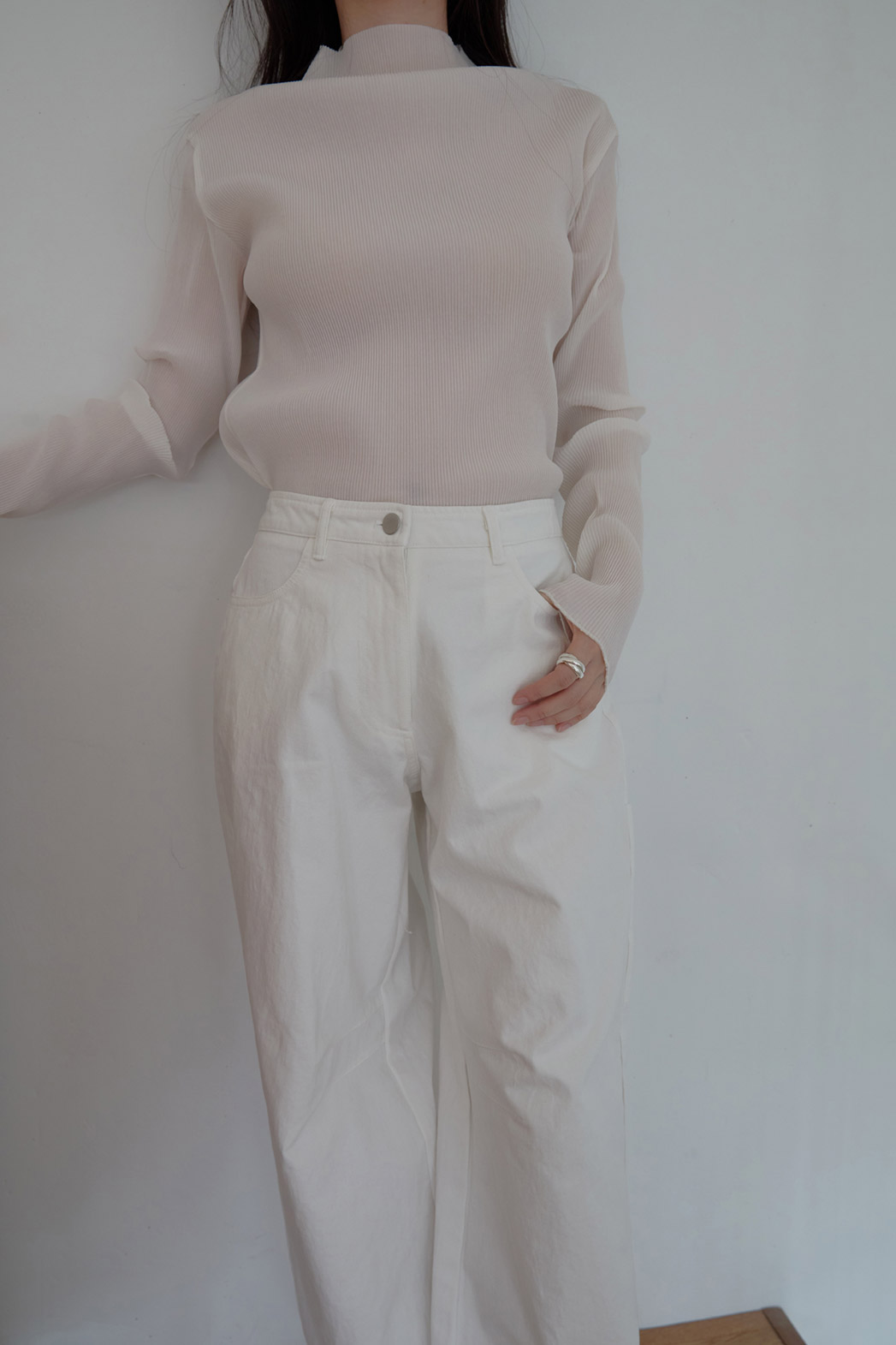 シースルーハイネックプリーツ無地ブラウスSS | 詳細画像10