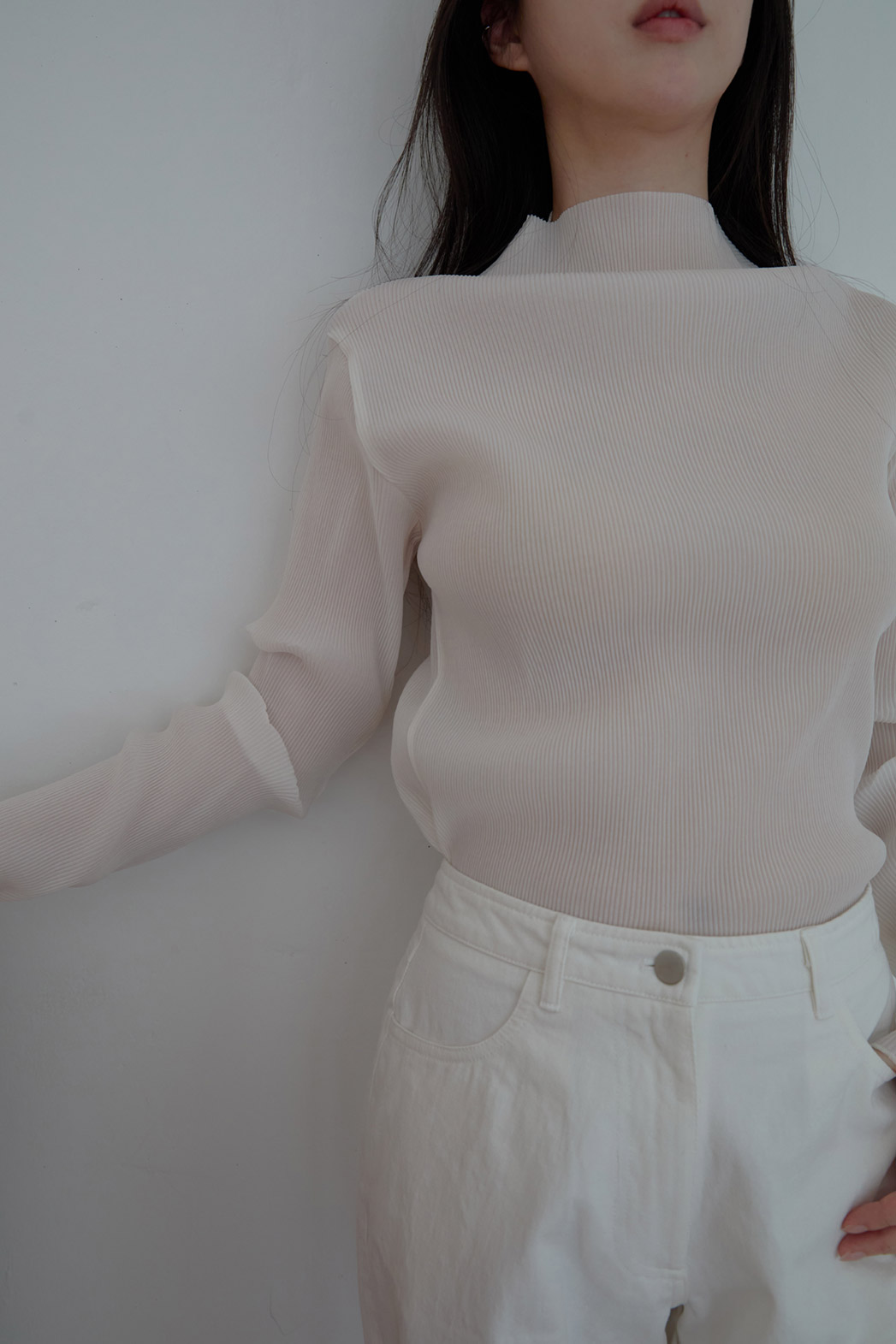 シースルーハイネックプリーツ無地ブラウスSS | 詳細画像11