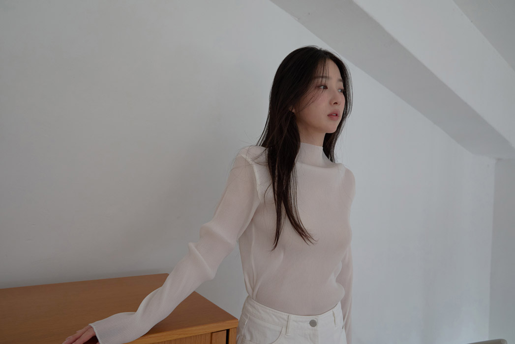 シースルーハイネックプリーツ無地ブラウスSS | 詳細画像13