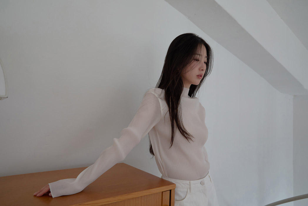 シースルーハイネックプリーツ無地ブラウスSS | 詳細画像14