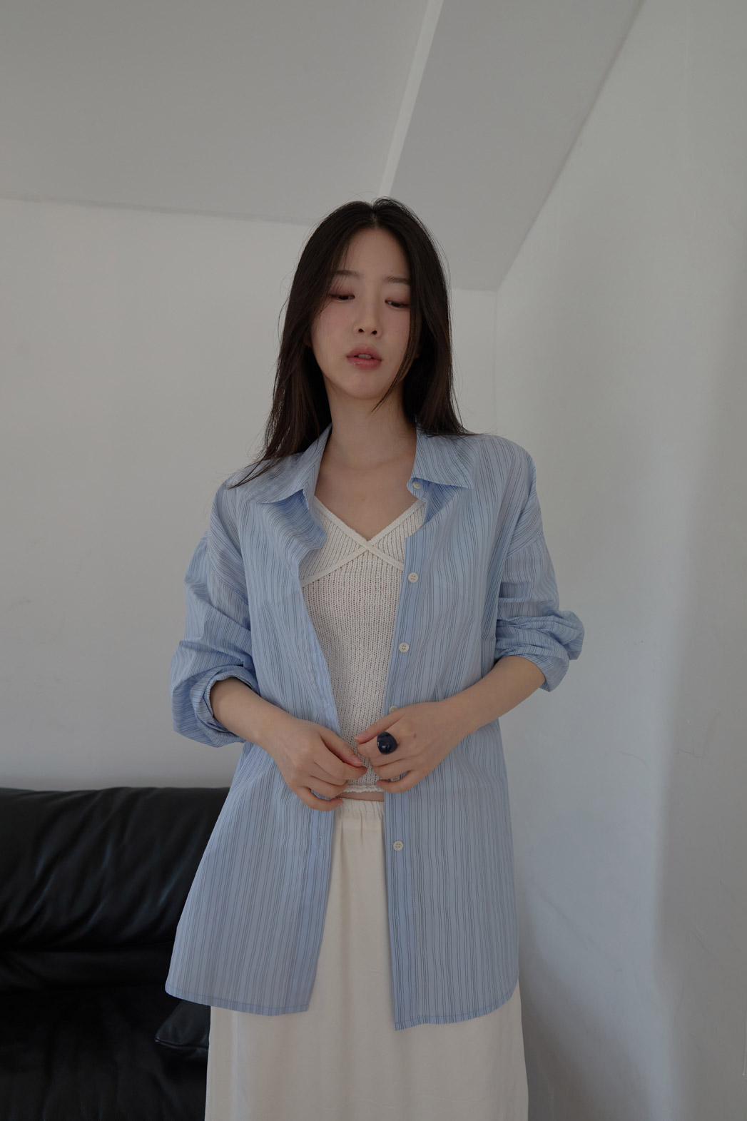 コットンカラーラップベーシックオーバーサイズストライプシャツSS | 詳細画像4