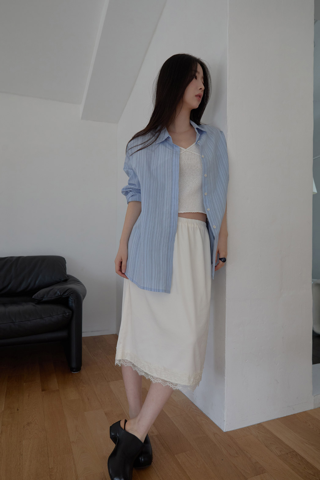コットンカラーラップベーシックオーバーサイズストライプシャツSS | 詳細画像5