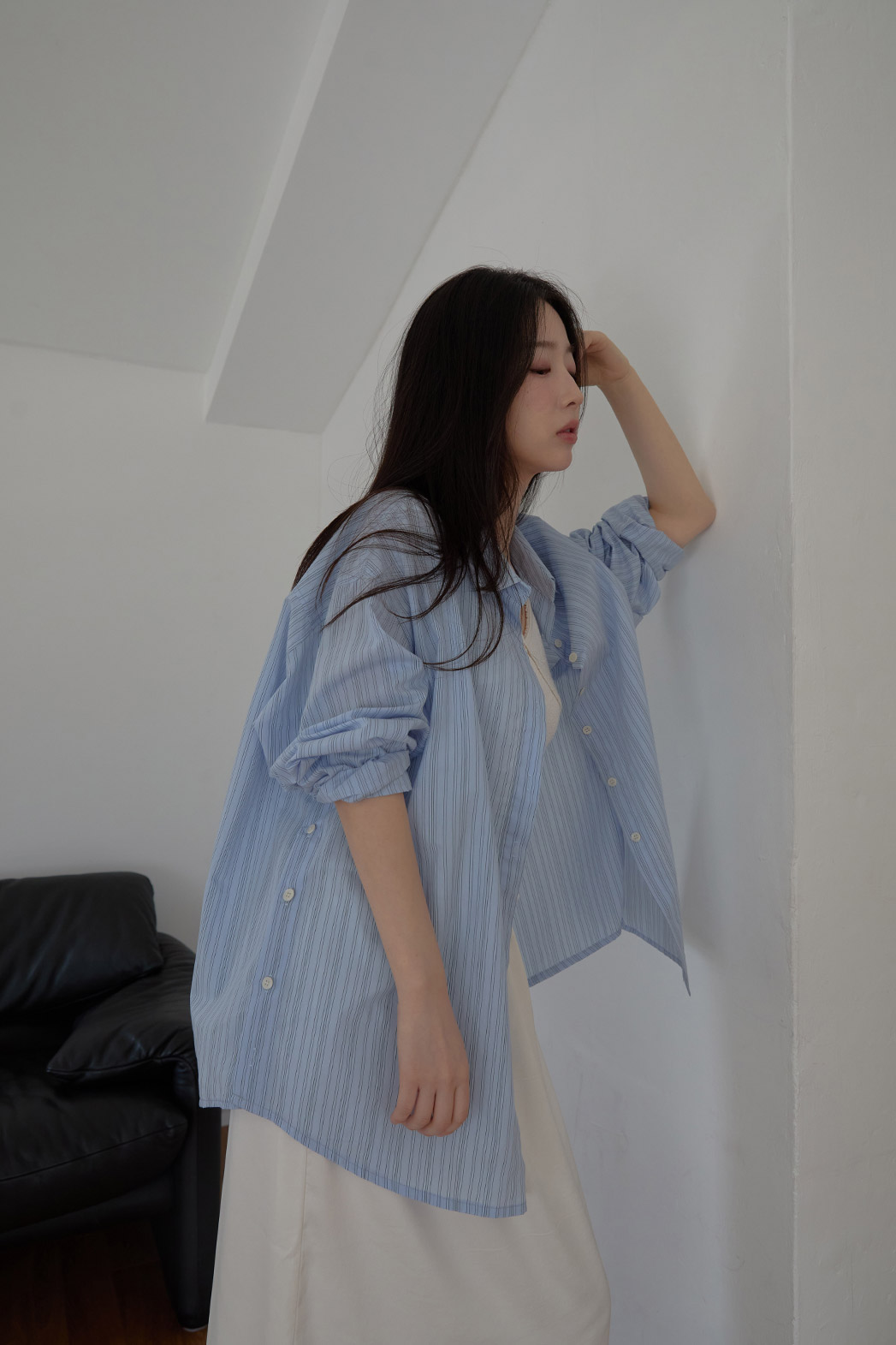 コットンカラーラップベーシックオーバーサイズストライプシャツSS | 詳細画像6