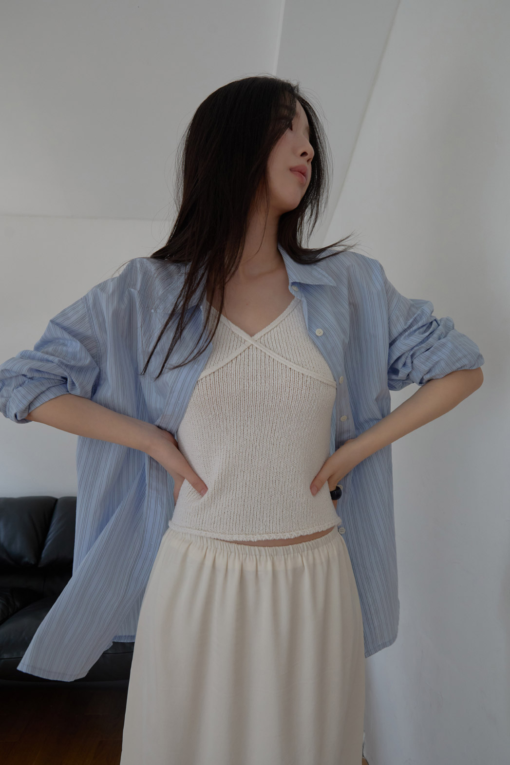 コットンカラーラップベーシックオーバーサイズストライプシャツSS | 詳細画像8