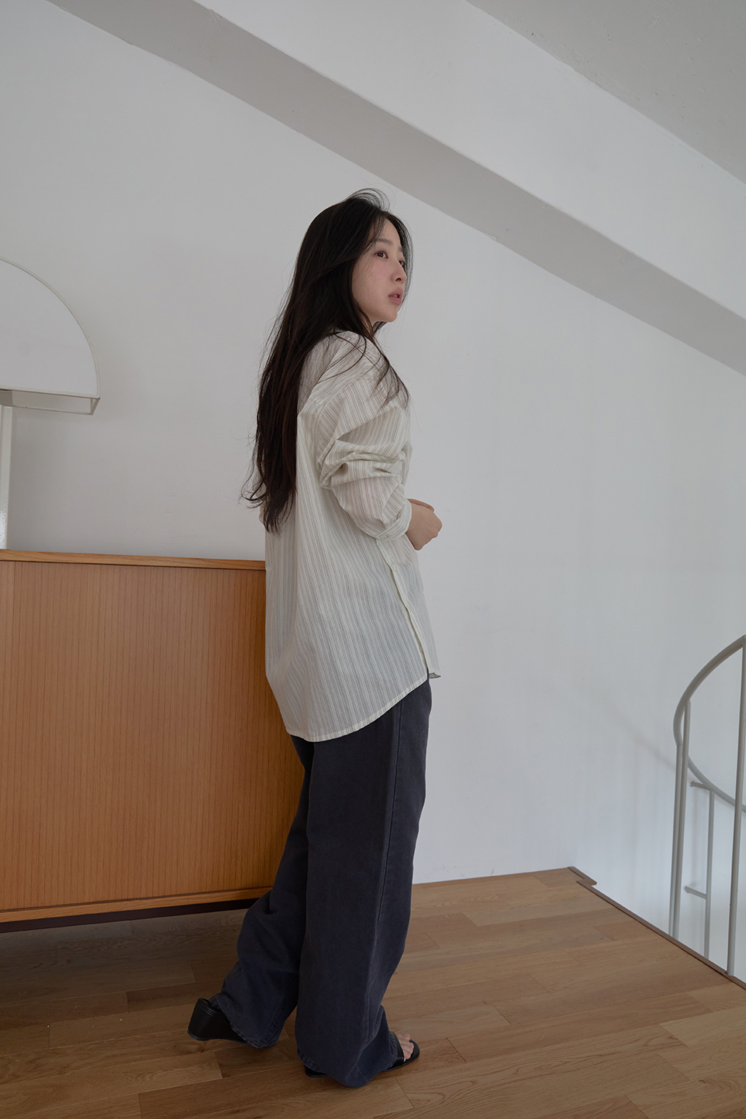 コットンカラーラップベーシックオーバーサイズストライプシャツSS | 詳細画像13
