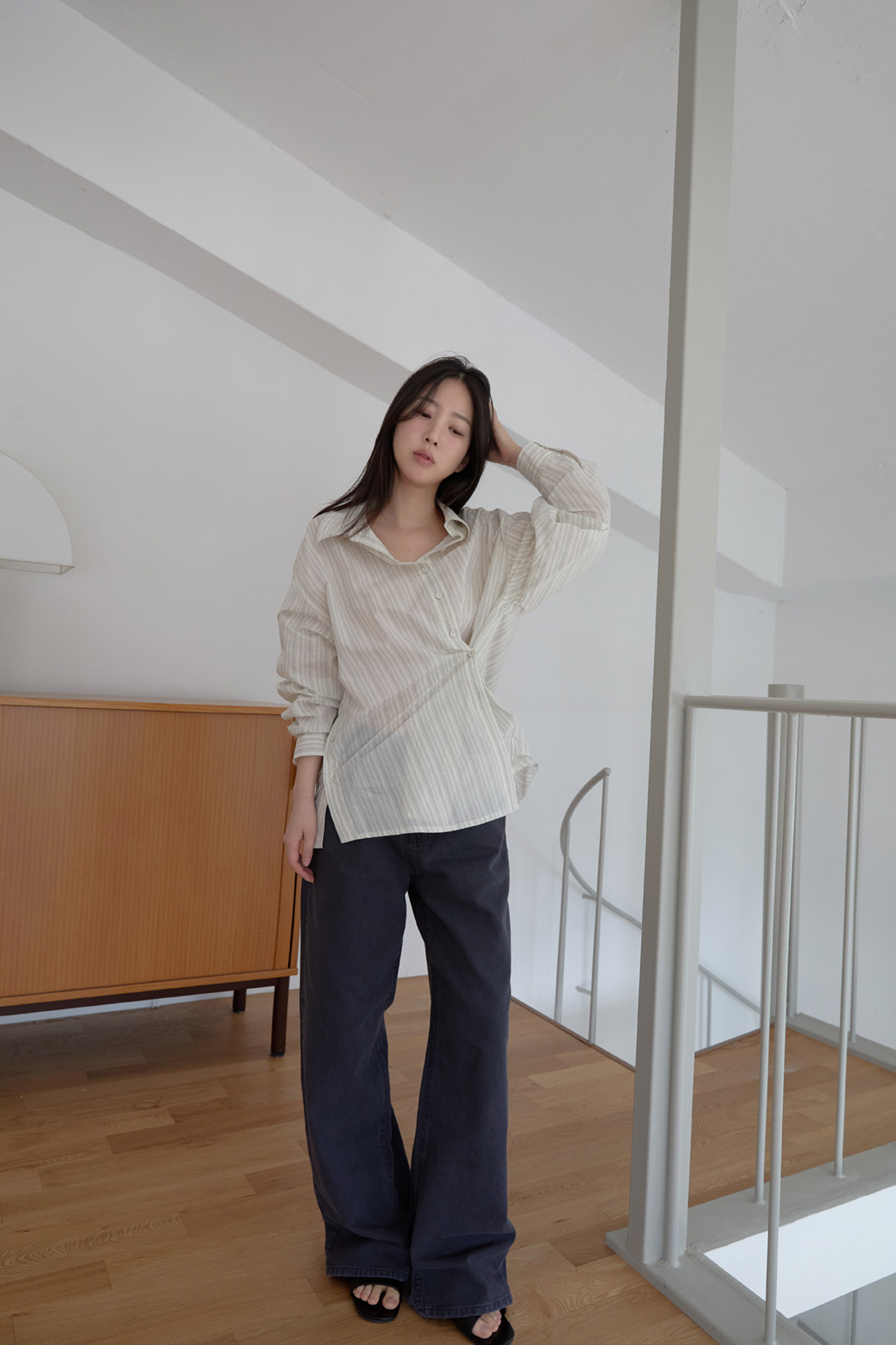 コットンカラーラップベーシックオーバーサイズストライプシャツSS | 詳細画像14