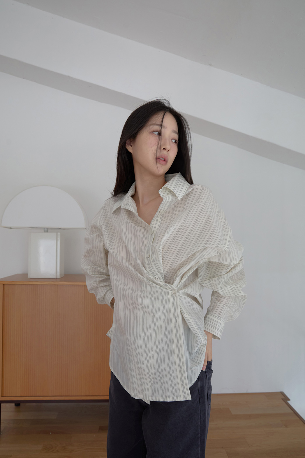 コットンカラーラップベーシックオーバーサイズストライプシャツSS | 詳細画像18