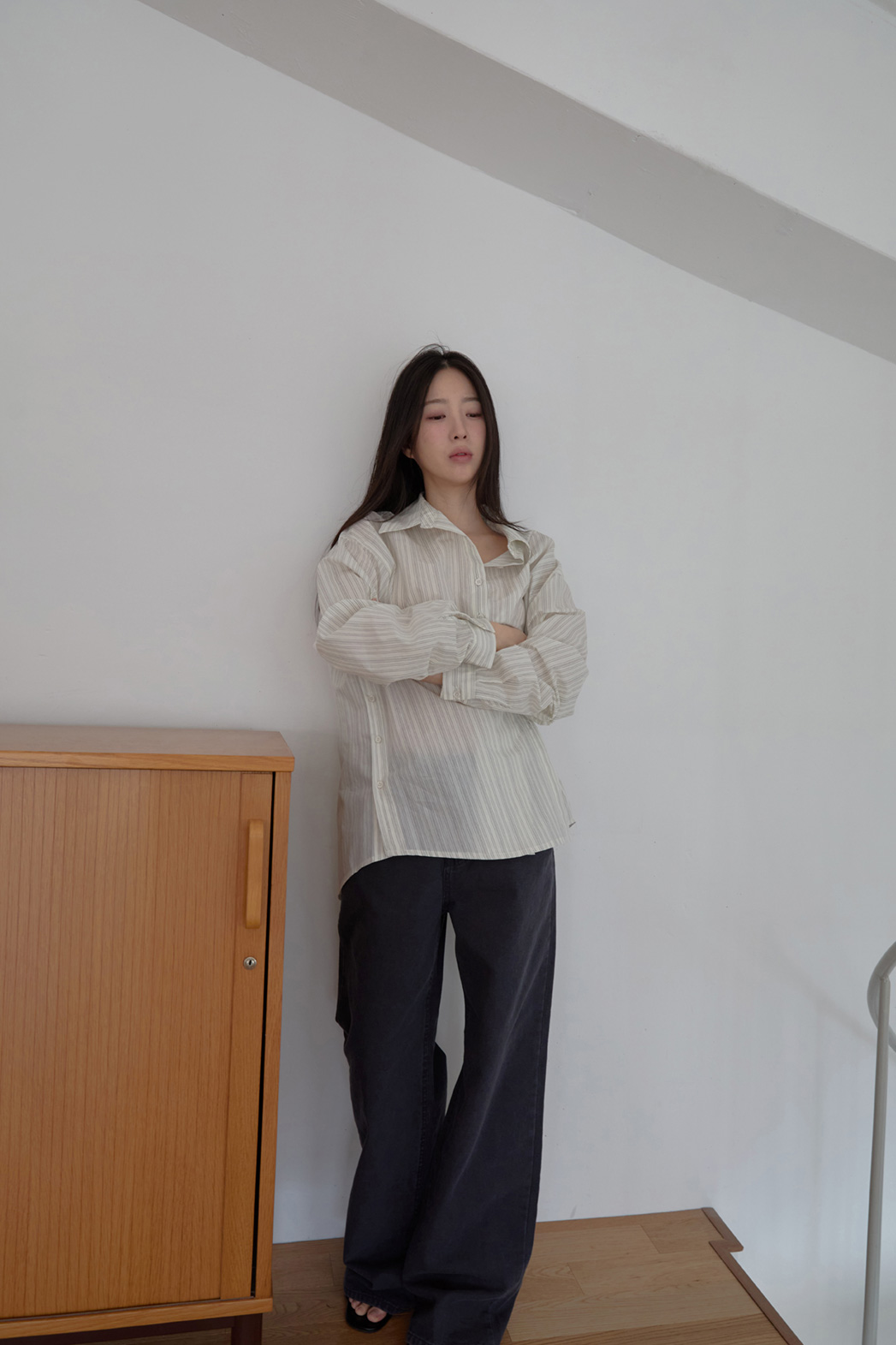 コットンカラーラップベーシックオーバーサイズストライプシャツSS | 詳細画像20