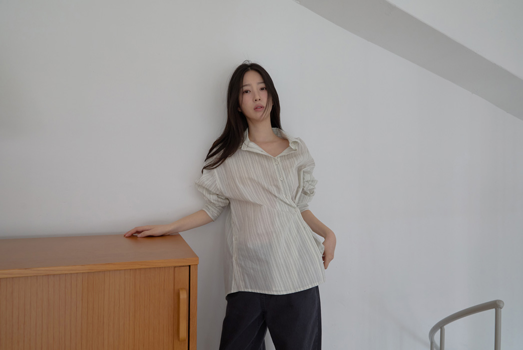 コットンカラーラップベーシックオーバーサイズストライプシャツSS | 詳細画像21
