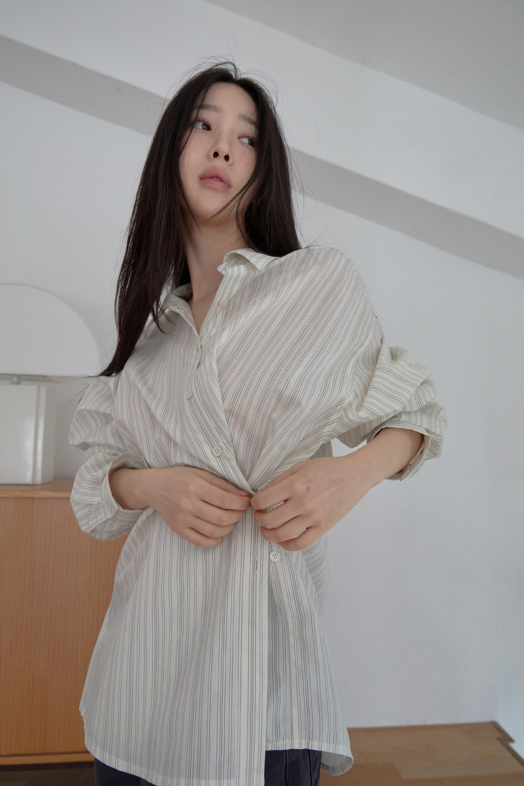 コットンカラーラップベーシックオーバーサイズストライプシャツSS | 詳細画像25