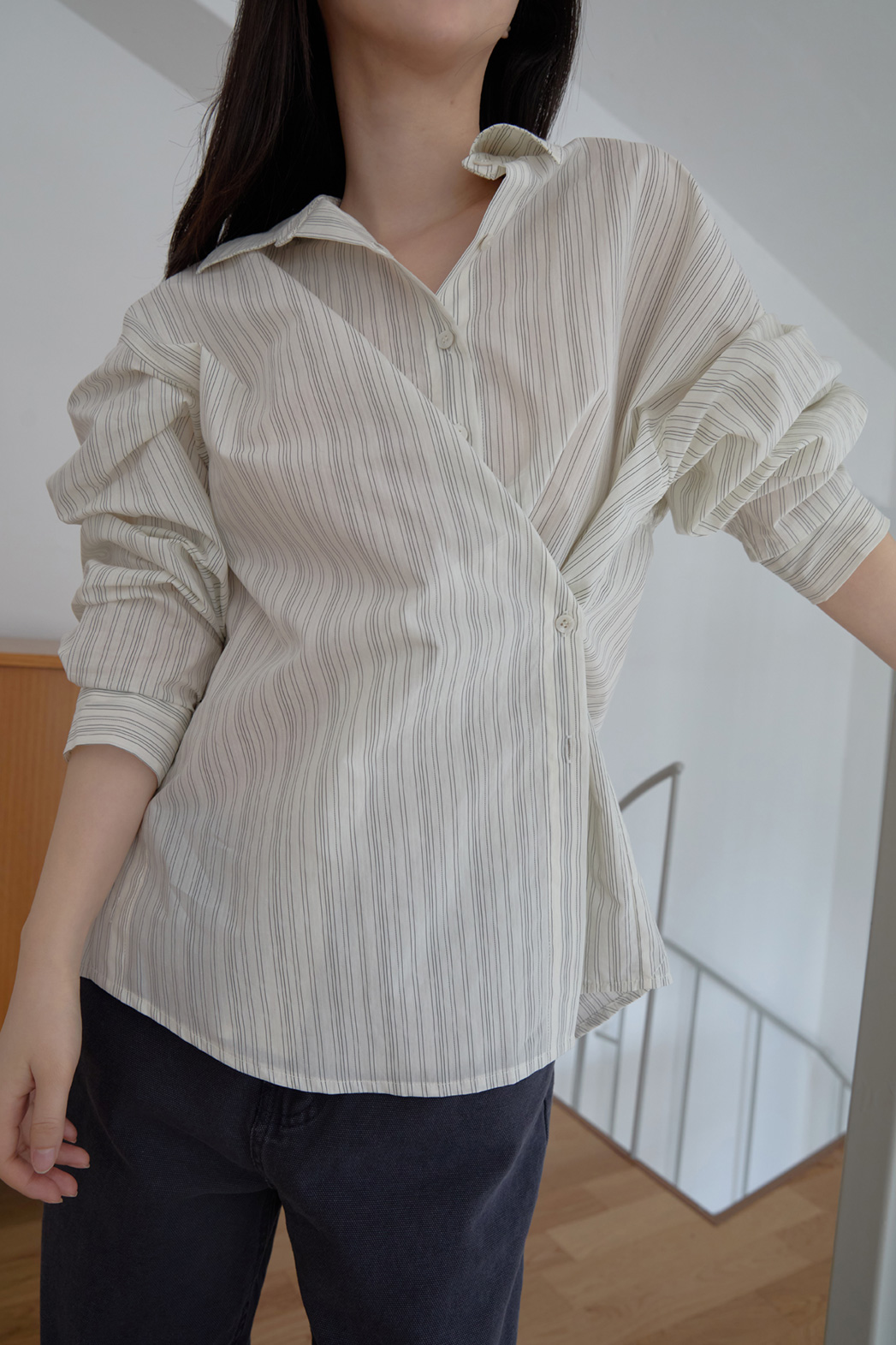 コットンカラーラップベーシックオーバーサイズストライプシャツSS | 詳細画像26