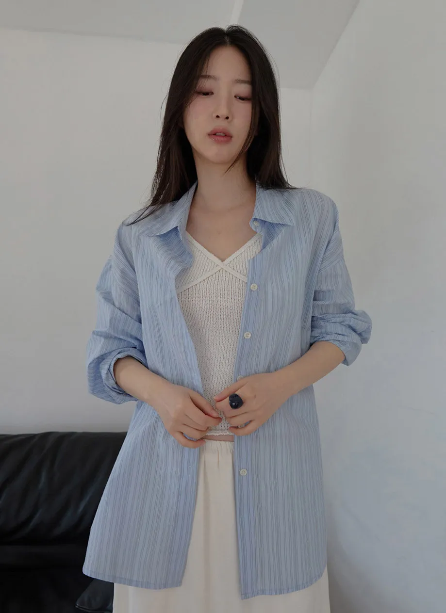 コットンカラーラップベーシックオーバーサイズストライプシャツSS | 詳細画像1