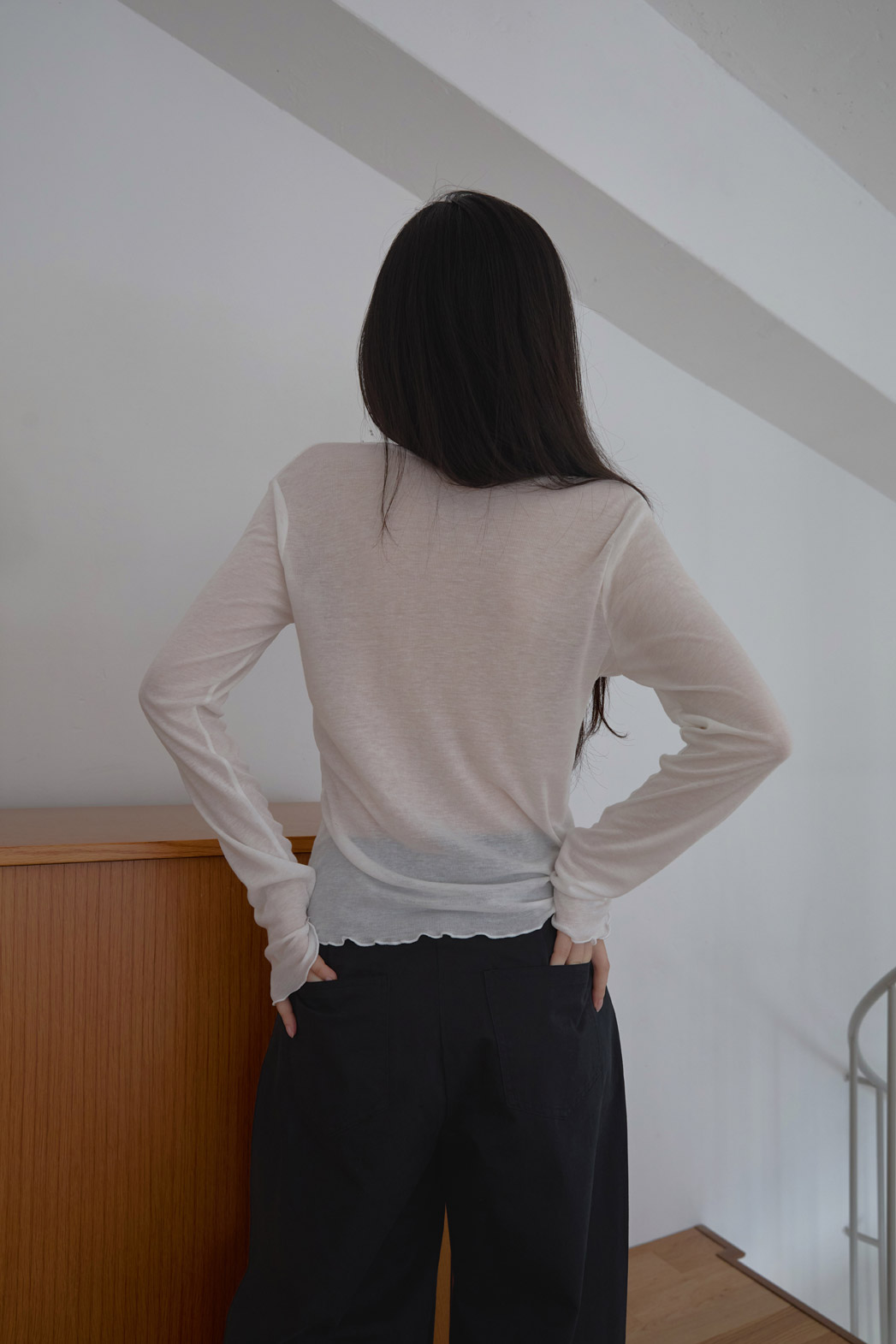 シースルーコットンボタンセミクロップド無地カーディガンSS | 詳細画像12