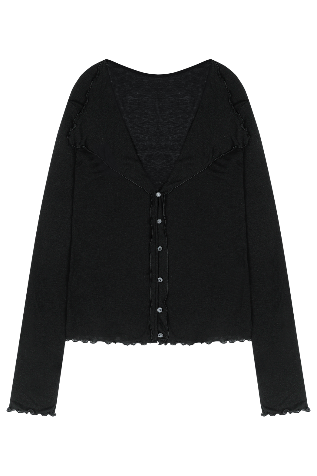 シースルーコットンボタンセミクロップド無地カーディガンSS | 詳細画像21