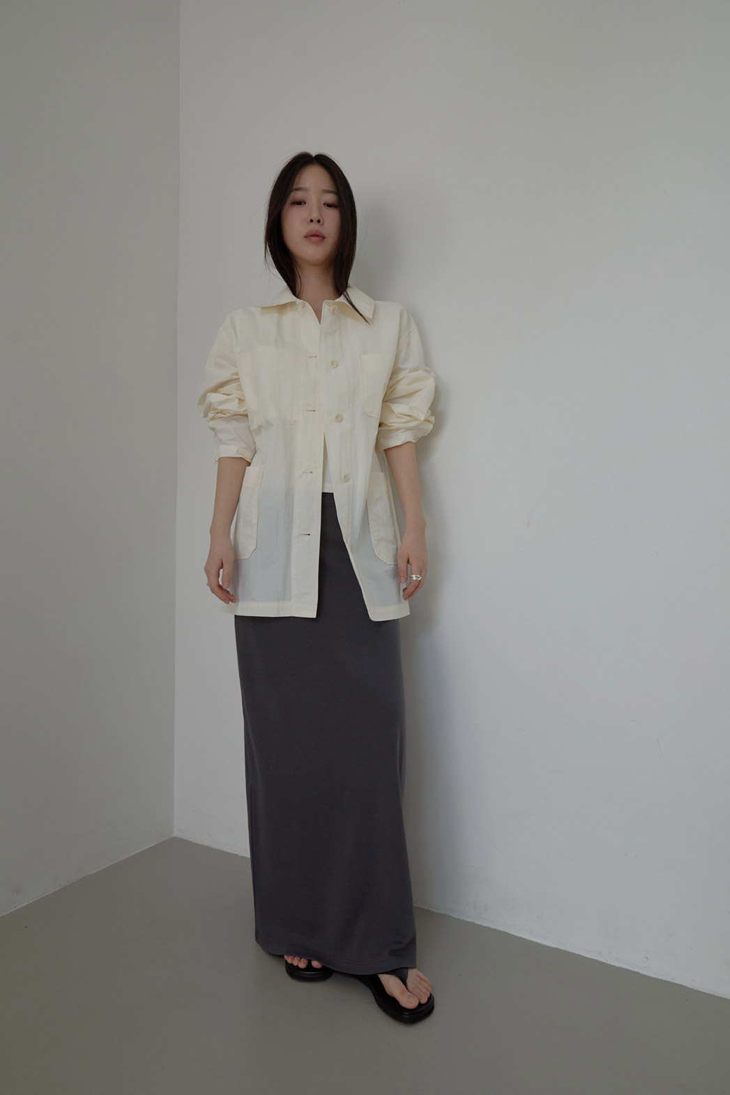 ナイロンカラーオーバーサイズツーポケット無地ジャケットSS | 詳細画像2