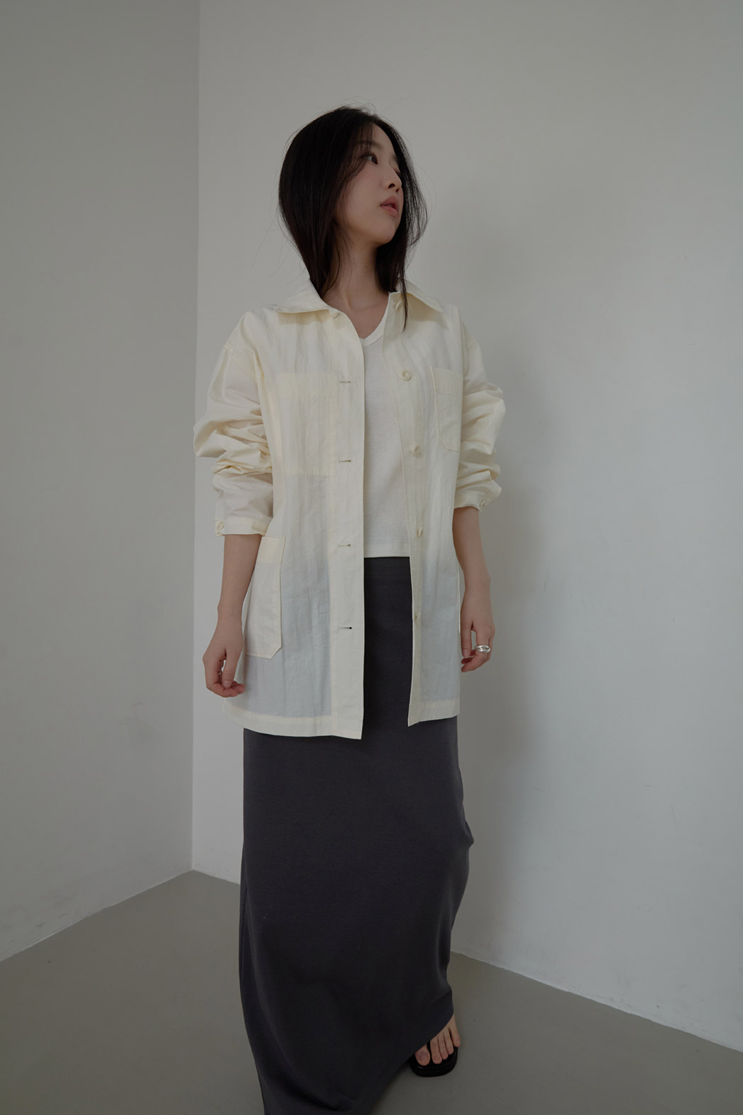 ナイロンカラーオーバーサイズツーポケット無地ジャケットSS | 詳細画像7