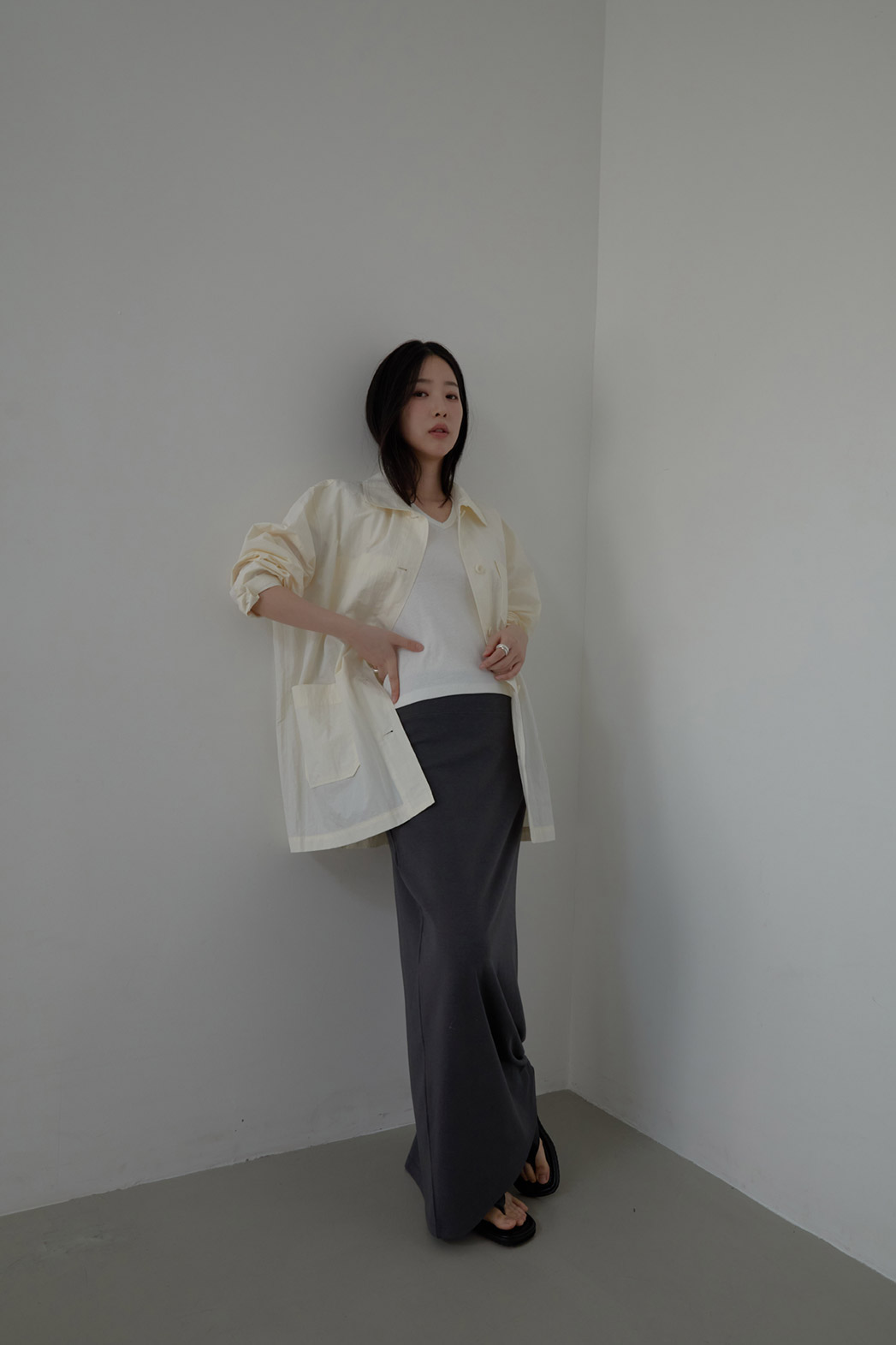 ナイロンカラーオーバーサイズツーポケット無地ジャケットSS | 詳細画像11