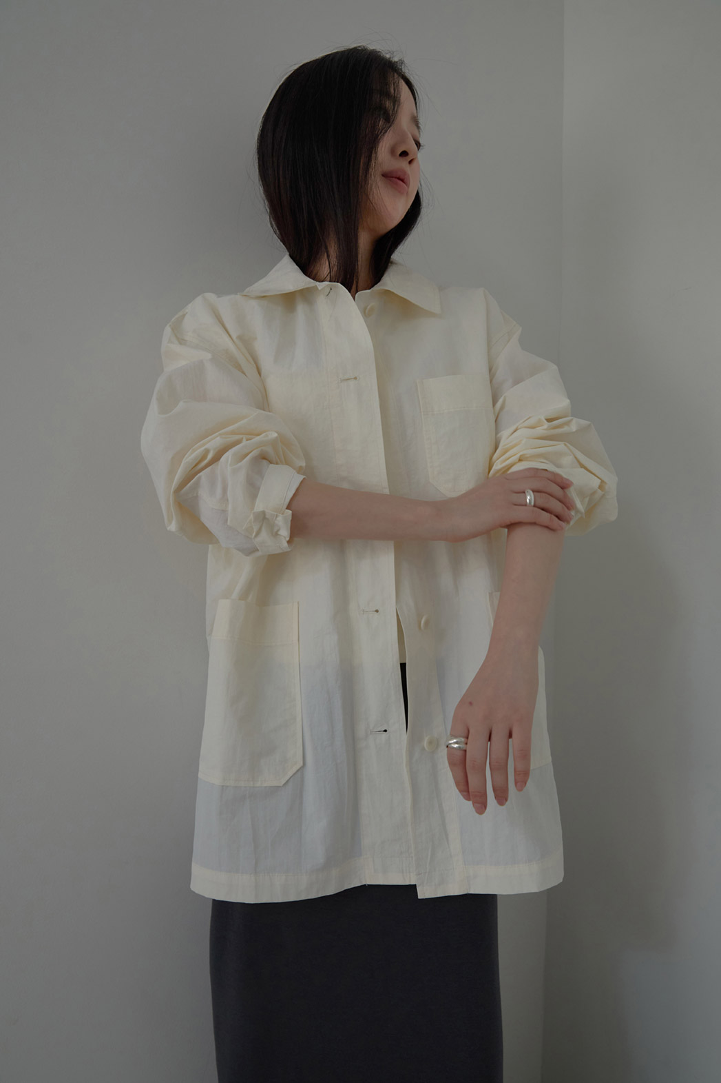 ナイロンカラーオーバーサイズツーポケット無地ジャケットSS | 詳細画像13