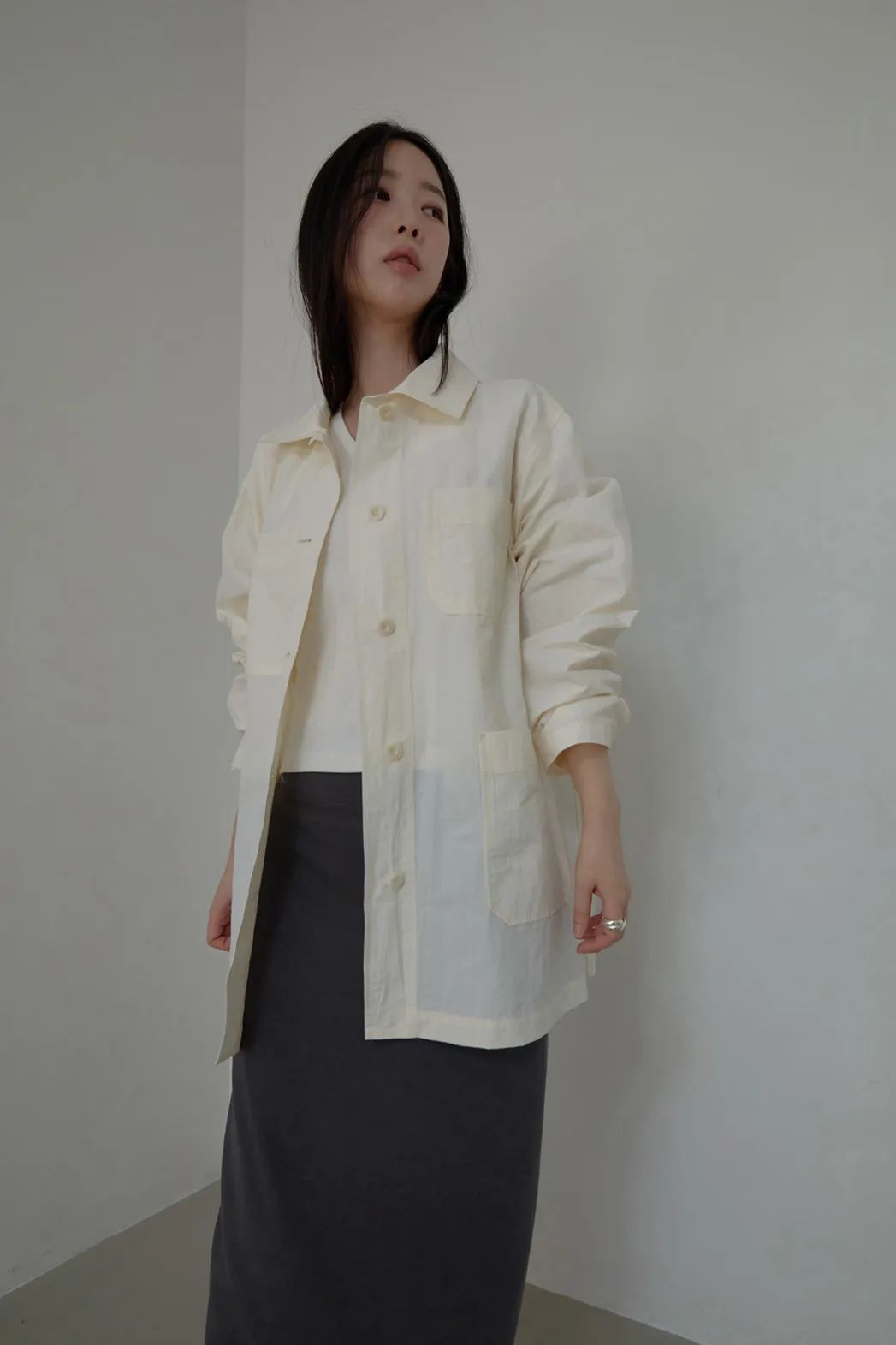 ナイロンカラーオーバーサイズツーポケット無地ジャケットSS | 詳細画像1