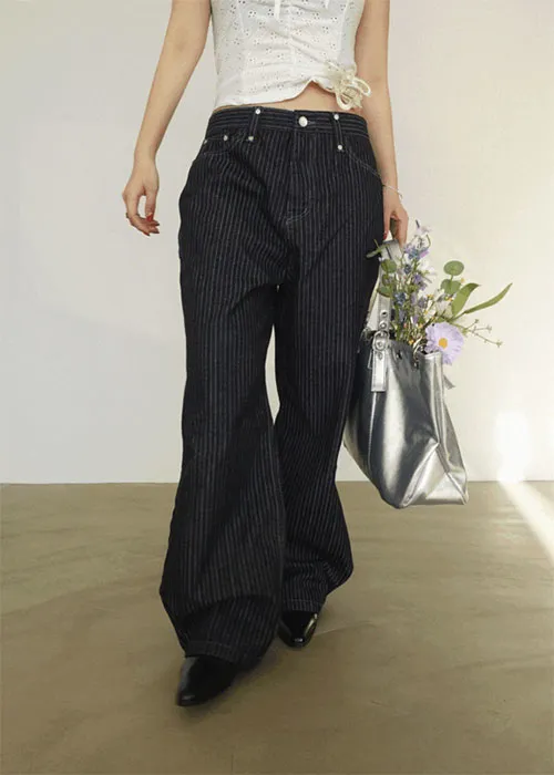 コットンポケットワイドスナップボタンストライプパンツ | vivic | 詳細画像1