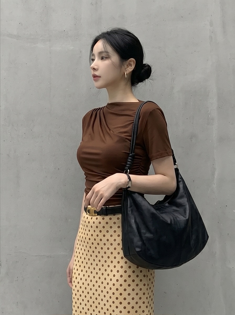 ドレープベーシックスリム半袖ギャザーTシャツ | 詳細画像2