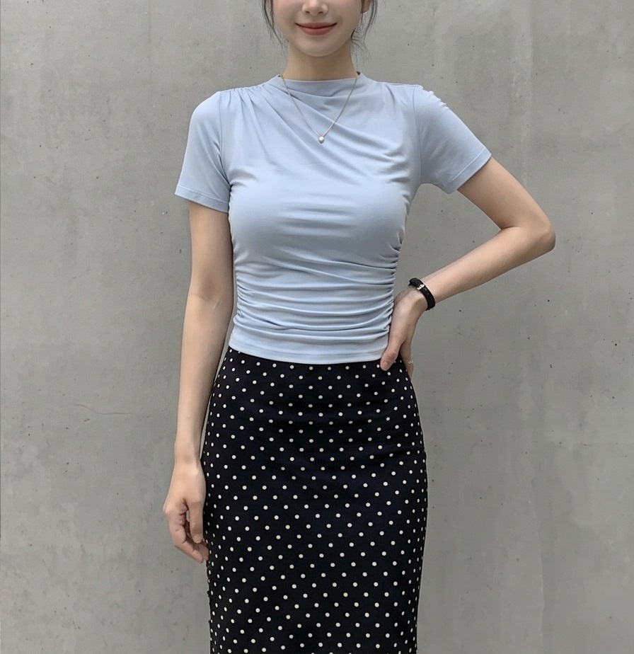 ドレープベーシックスリム半袖ギャザーTシャツ | 詳細画像10