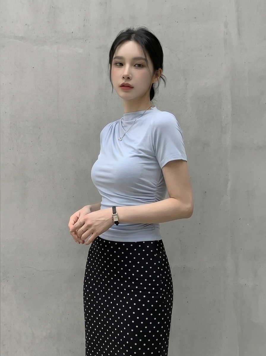 ドレープベーシックスリム半袖ギャザーTシャツ | 詳細画像13