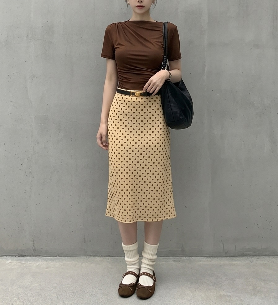 シフォンウエストゴムスリムロングAラインドットスカート | 詳細画像2