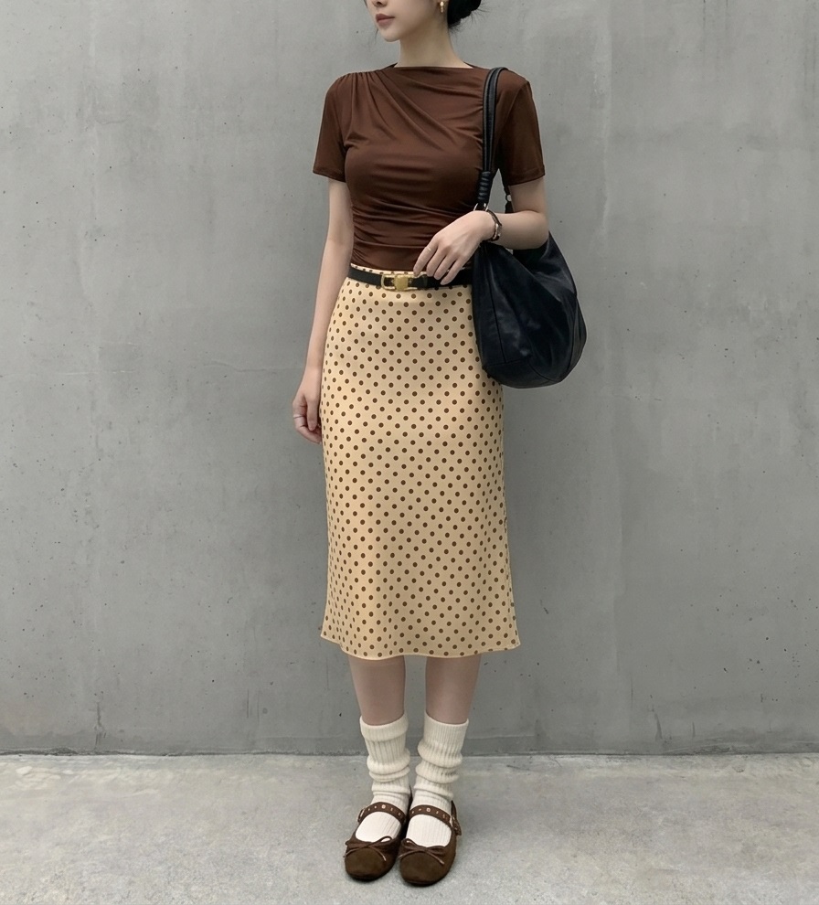 シフォンウエストゴムスリムロングAラインドットスカート | 詳細画像5