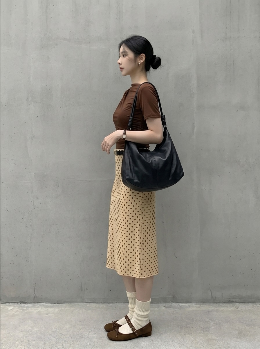 シフォンウエストゴムスリムロングAラインドットスカート | 詳細画像6