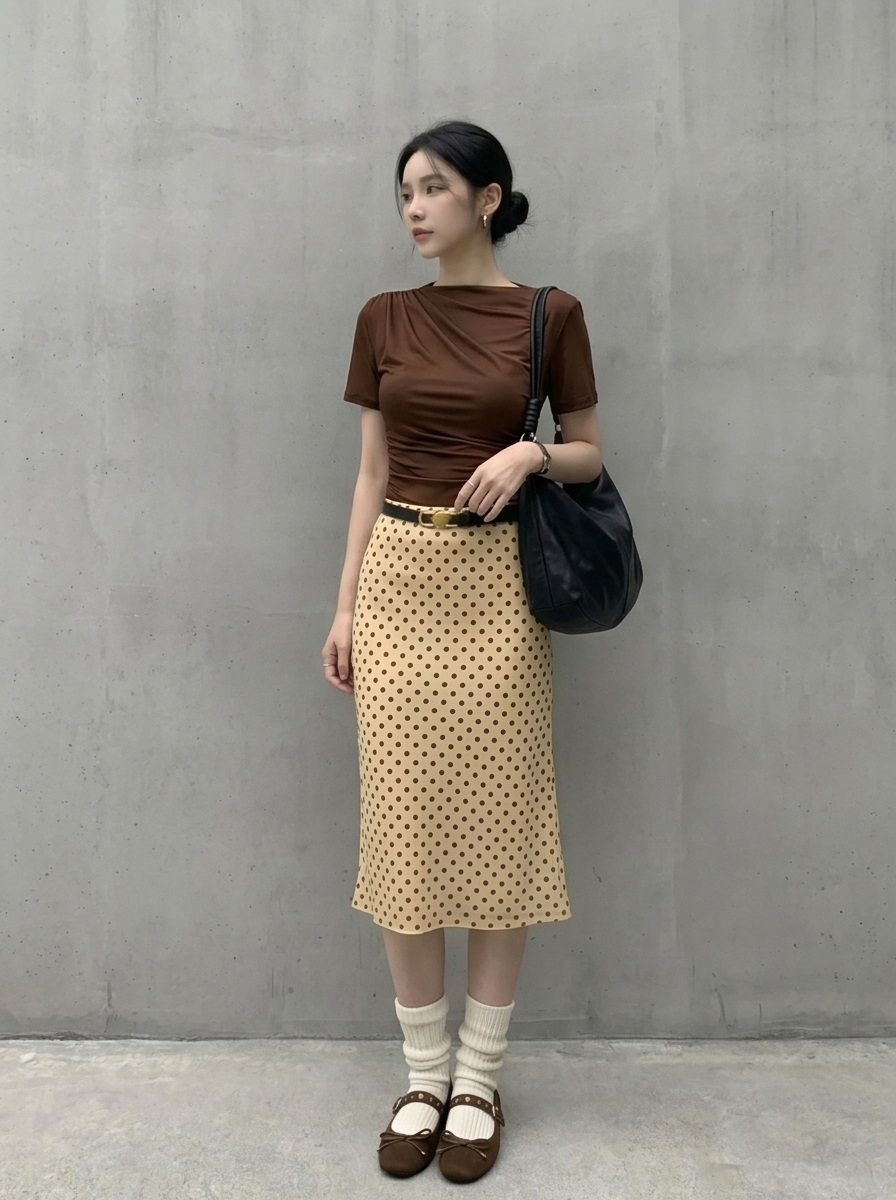 シフォンウエストゴムスリムロングAラインドットスカート | 詳細画像7