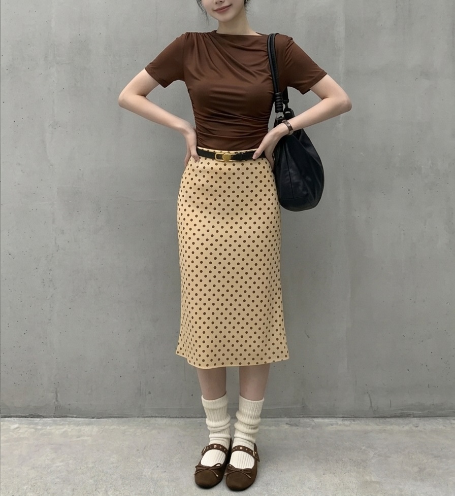 シフォンウエストゴムスリムロングAラインドットスカート | 詳細画像8