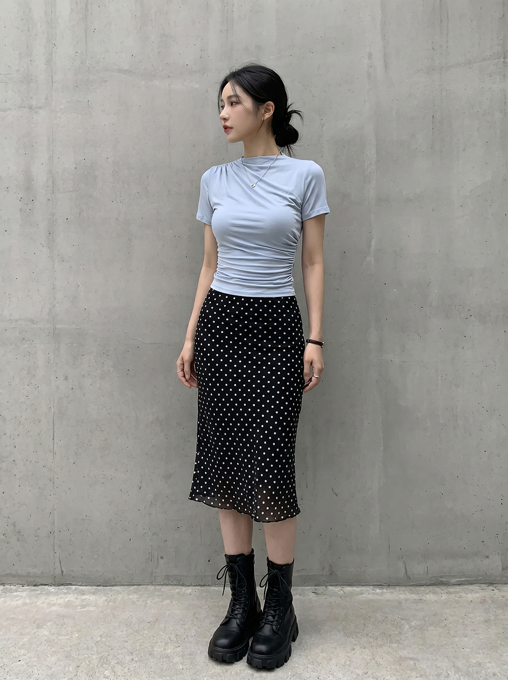 シフォンウエストゴムスリムロングAラインドットスカート | 詳細画像10