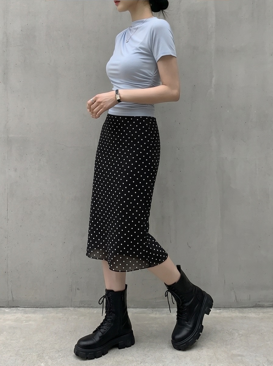 シフォンウエストゴムスリムロングAラインドットスカート | 詳細画像14