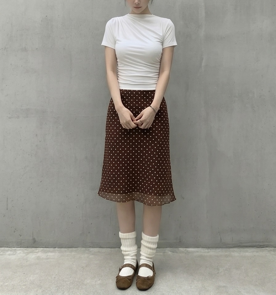 シフォンウエストゴムスリムロングAラインドットスカート | 詳細画像16