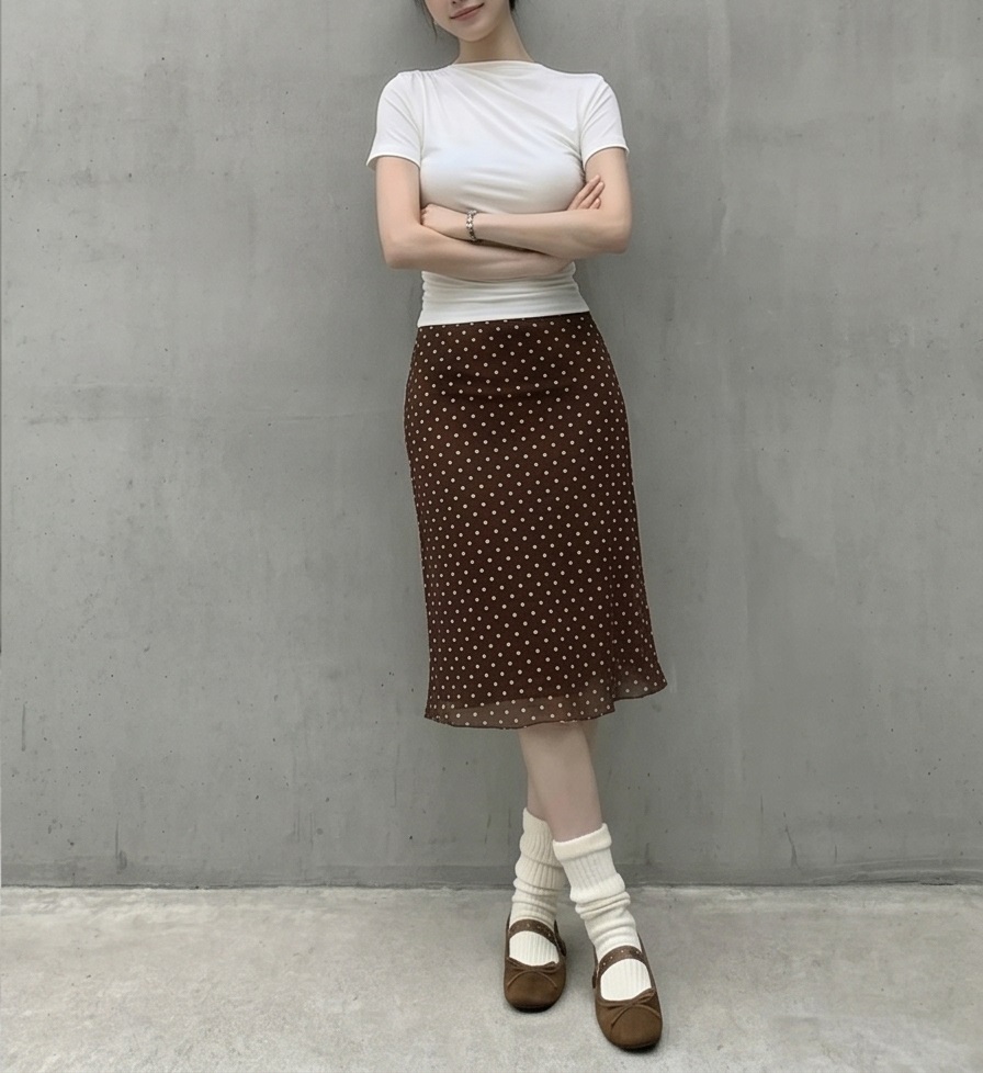 シフォンウエストゴムスリムロングAラインドットスカート | 詳細画像18