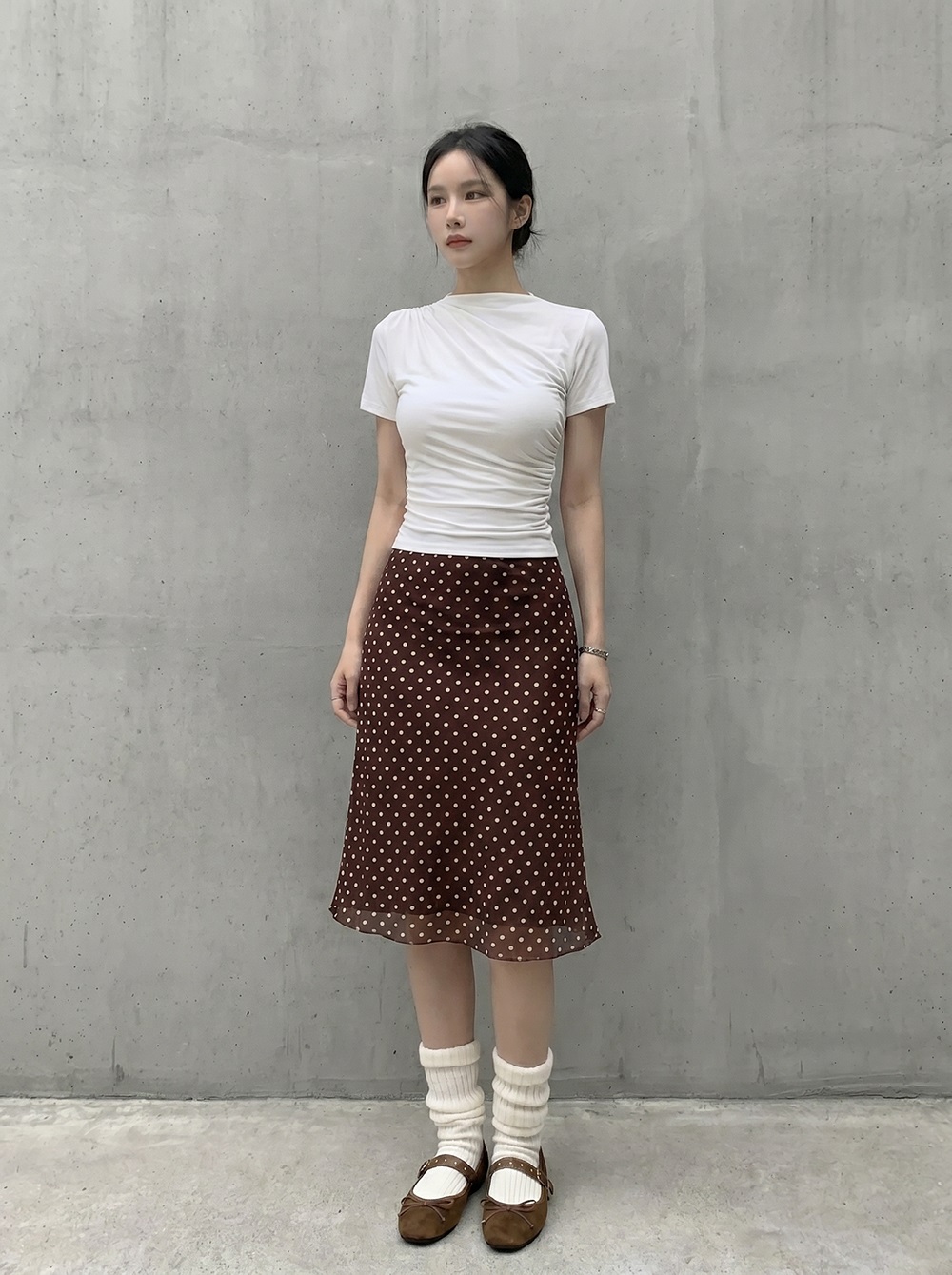 シフォンウエストゴムスリムロングAラインドットスカート | 詳細画像21