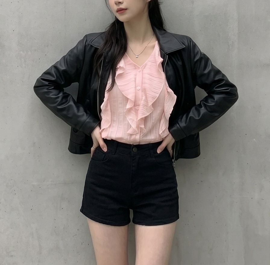 シフォンVネックフリルベーシック長袖ブラウス | 詳細画像4