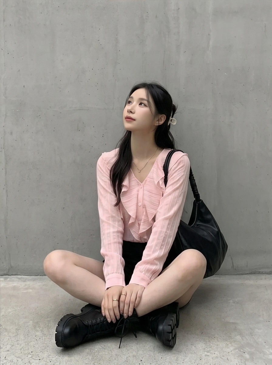 シフォンVネックフリルベーシック長袖ブラウス | 詳細画像5