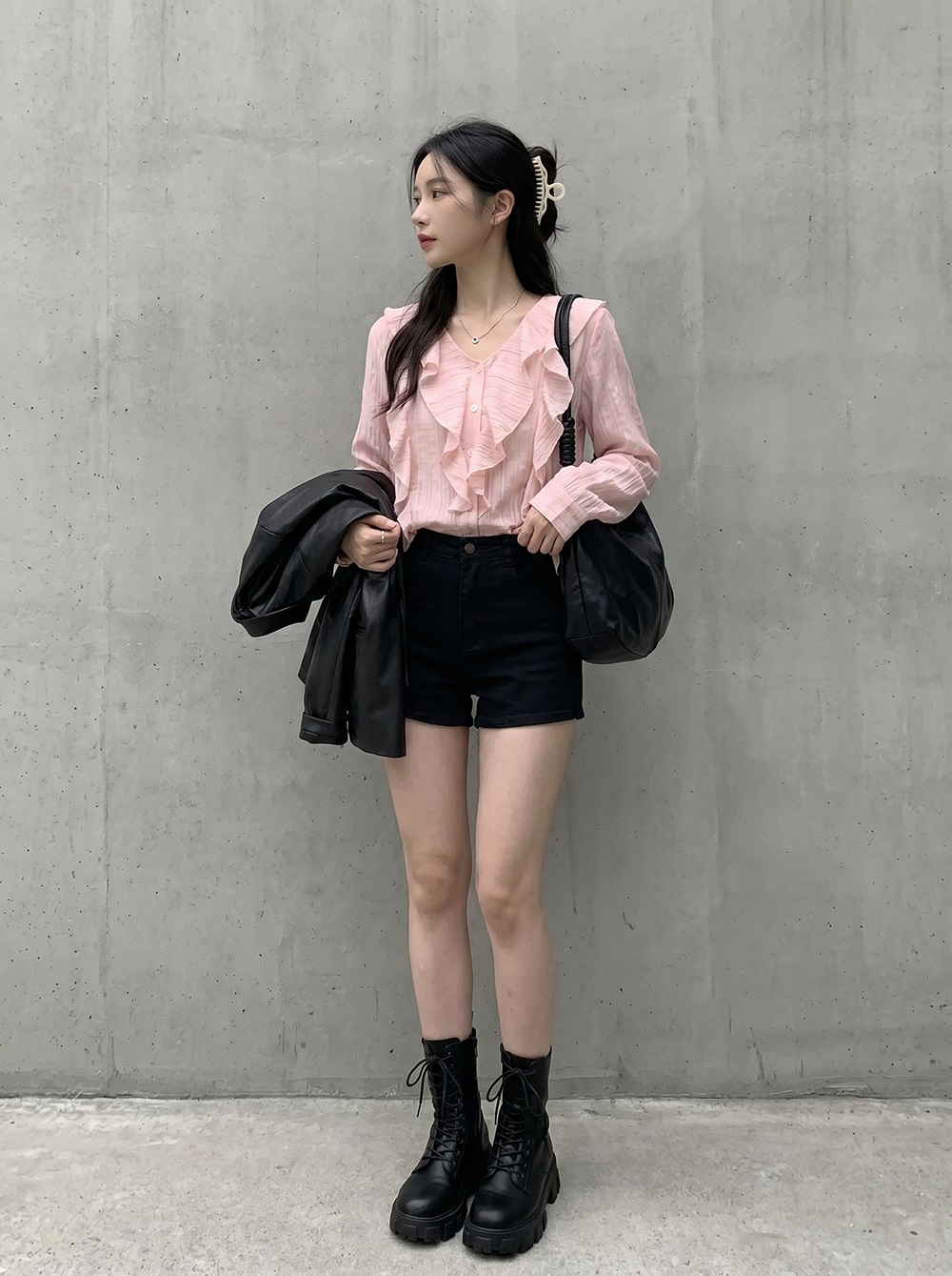 シフォンVネックフリルベーシック長袖ブラウス | 詳細画像6