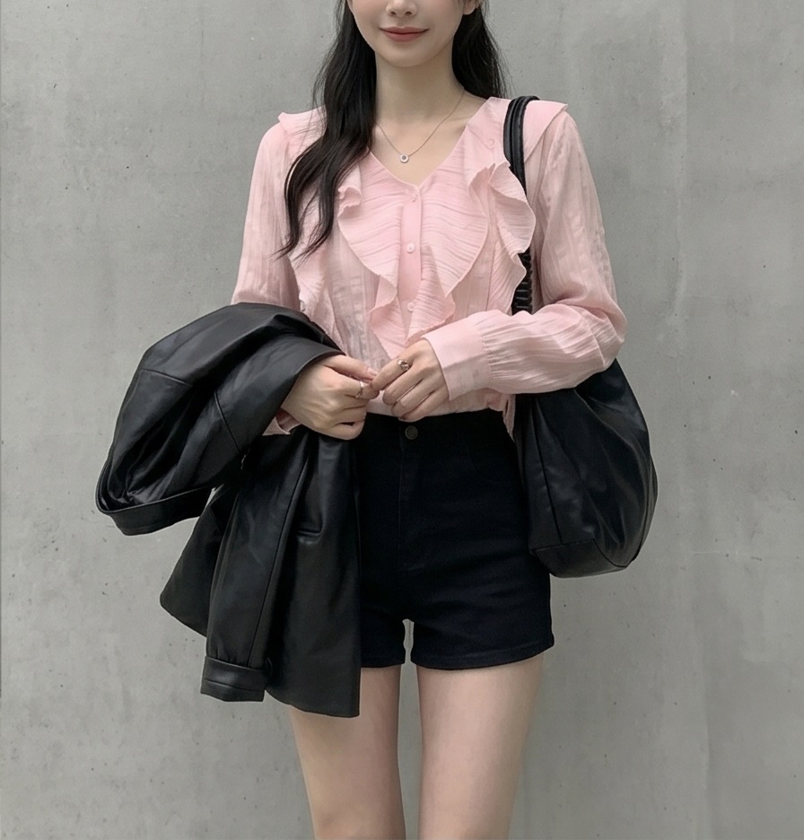 シフォンVネックフリルベーシック長袖ブラウス | 詳細画像8