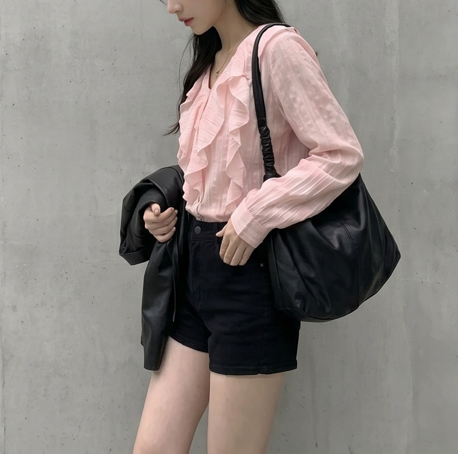 シフォンVネックフリルベーシック長袖ブラウス | 詳細画像9